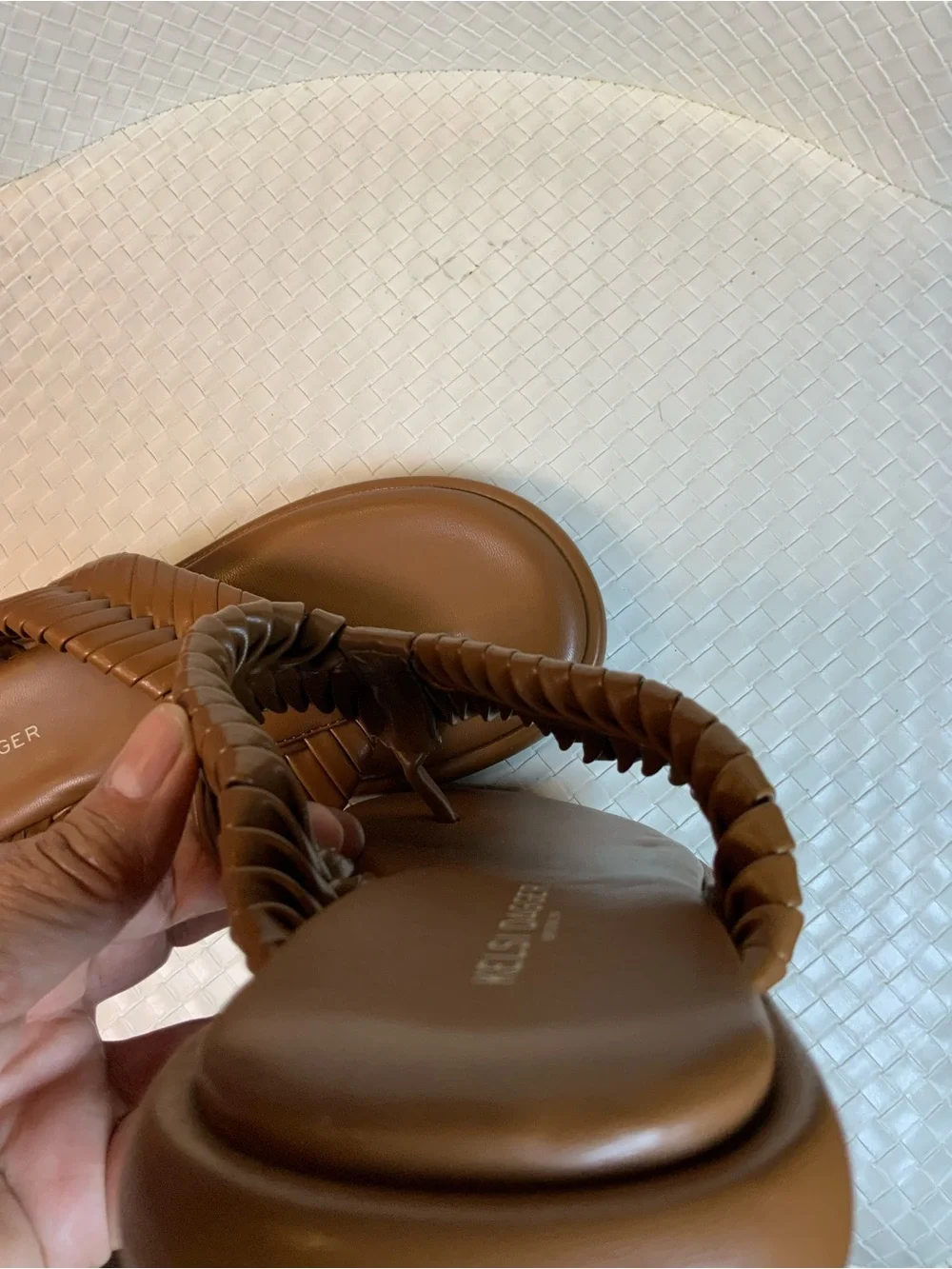Kelsi Dagger Tan Braided Thong Sandals